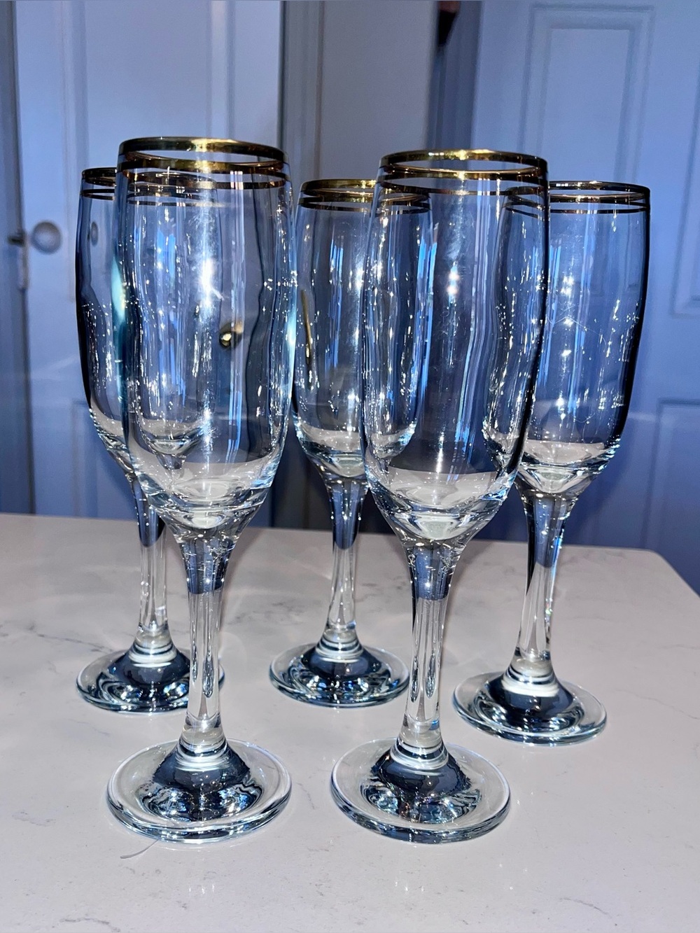 Vintage Double Gold Striped Rim Champagne Flutes Set of 5